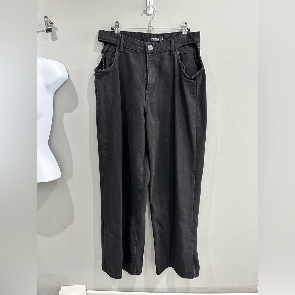 NWOT Nasty Gal Side Cut Out Wide Leg Black Jeans